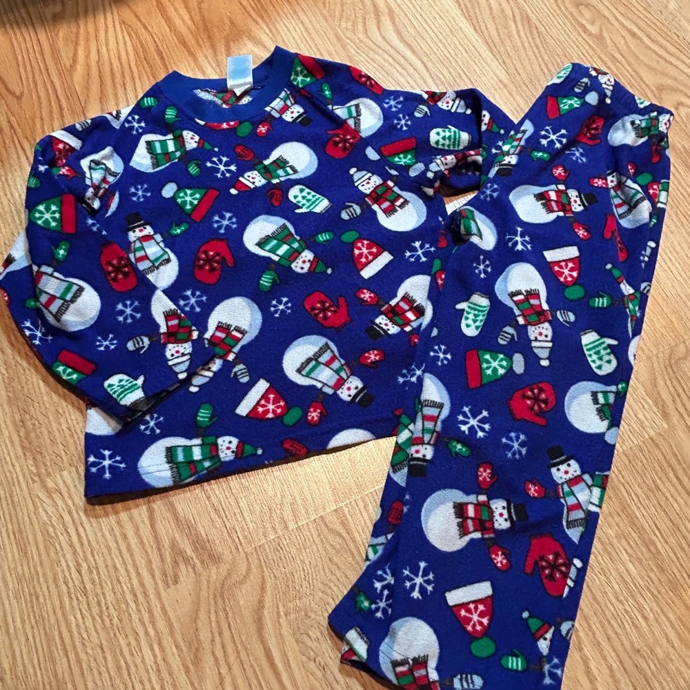 The Children's Place Boys Fleece Pajama Set Blue Snowman Winter Size 4 XS